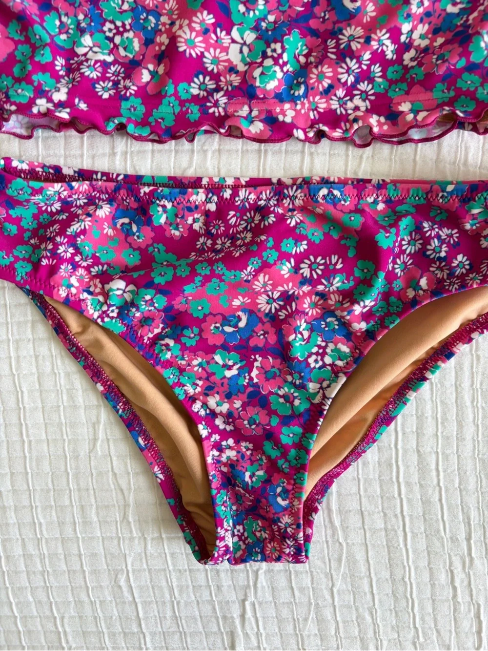 Crewcuts Girls Size 10 Floral Two Piece Swimsuit Pink Ruffle Tankini Swim Set